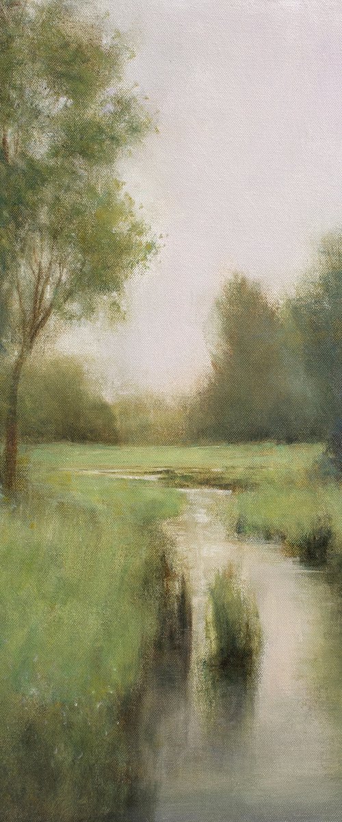 Spring Greens 210802, impressionist green landscape with trees by Don Bishop