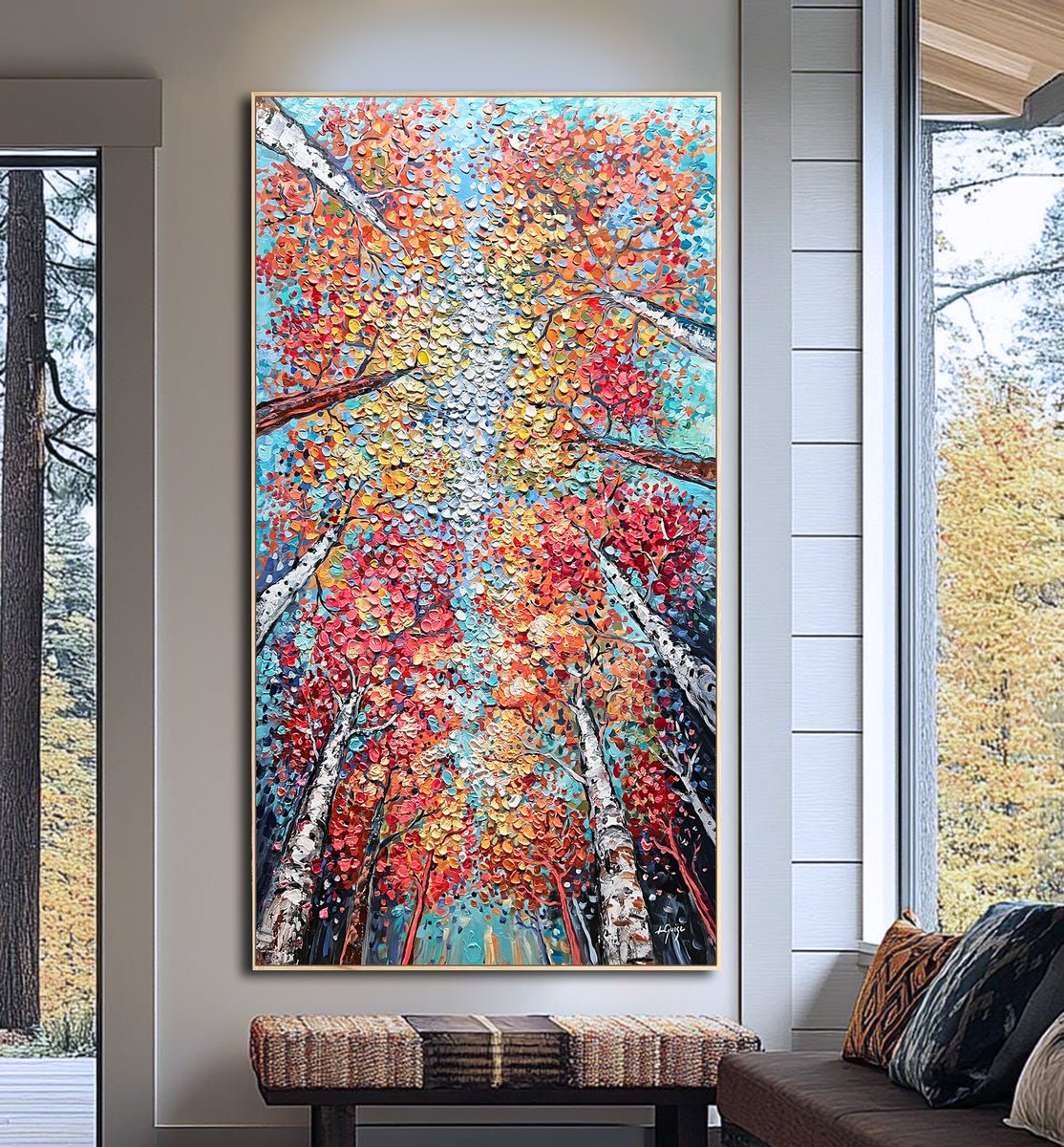Impressionistic Landscape Acrylic Painting By Lana Guise, 41 X 80", Touched By Sunshine, Original Artwork