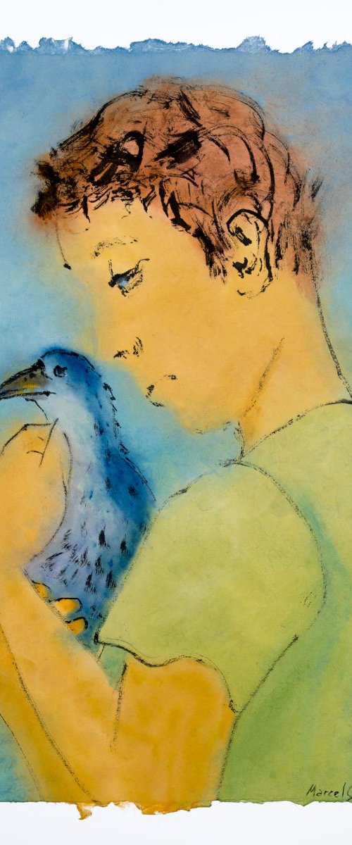 Boy protecting a bird by Marcel Garbi