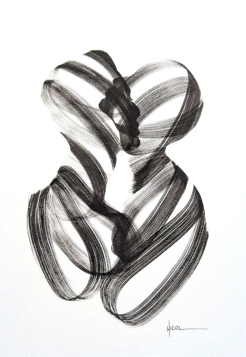 Expressive Portrait Ink Drawing By Nicol Vacaru, 11 X 15", Interwoven Voices, Original Artwork