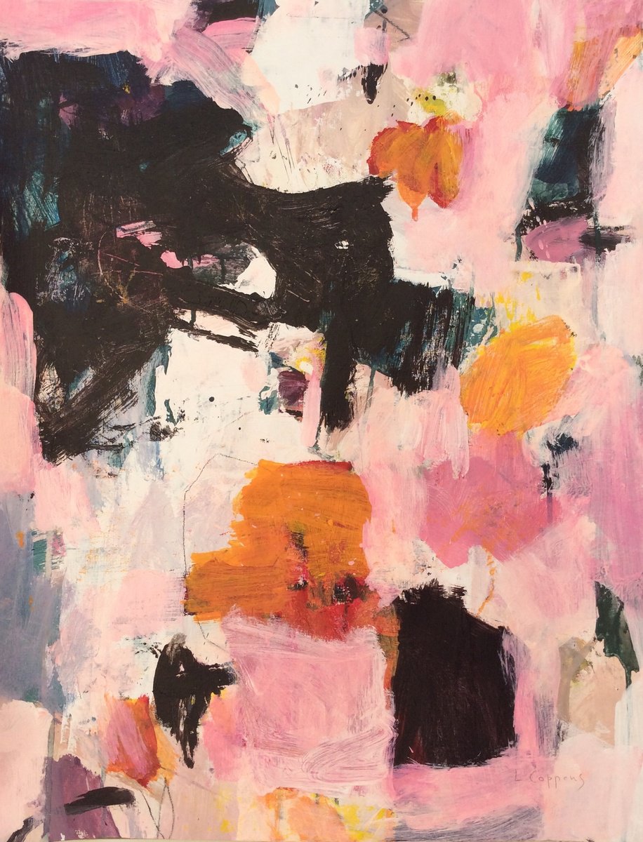 Expressive Abstract Acrylic Painting By Linda Coppens, 20 X 26", Luminous Depths, Original Artwork