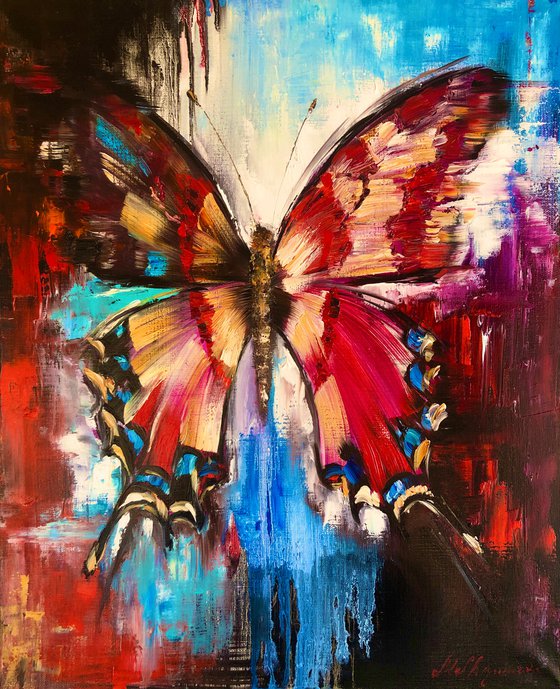 FLIGHT OF LIFE  - Red Abstract Bright butterfly