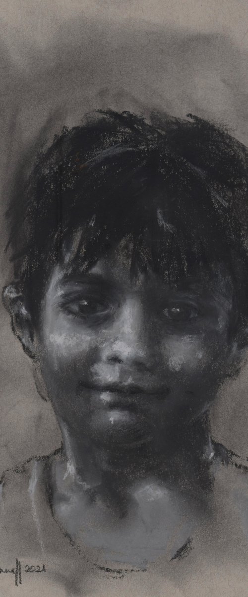 Charcoal Boy Portrait - original charcoal drawing by Alison Fennell