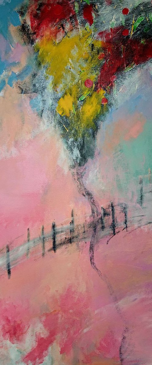 There is an Apple tree in our backyard, Original abstract painting, pastel colors, Ready to hang by WanidaEm