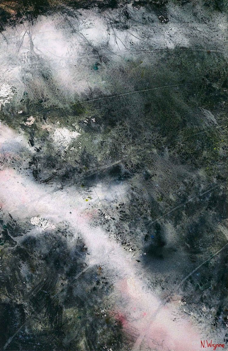 Expressive Abstract Watercolour By Neil Wrynne, 15 X 22", The Still Hour, Original Artwork