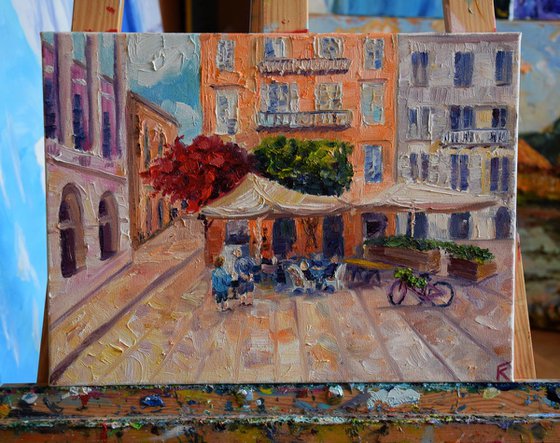 Greece old town OIL PAINTING on canvas, Europe cityscape