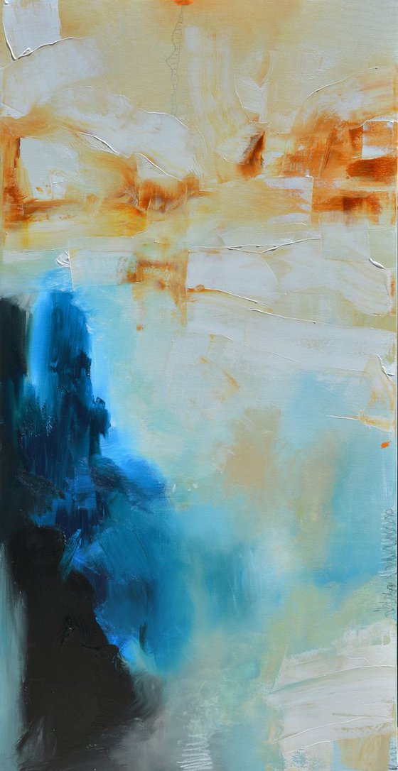 Abstract painting blue, white and brown - Below the surface