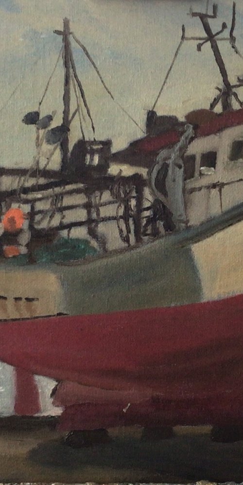 Cornish fishing boat original impressionist oil painting. by Julian Lovegrove Art