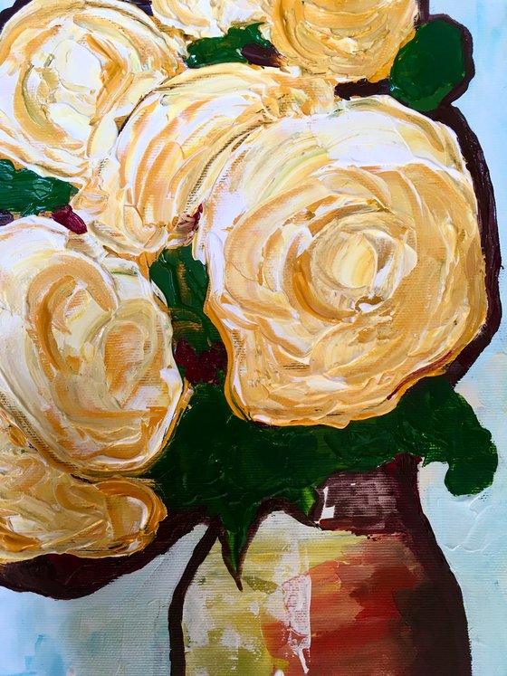 BOUQUET OF Yellow  Roses  #10 palette  knife Original Acrylic painting office home decor gift