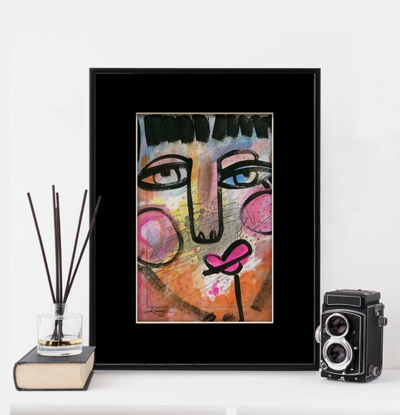 Funky Face Collection 6 - 3 Mixed Media Collage Paintings by Kathy Morton Stanion