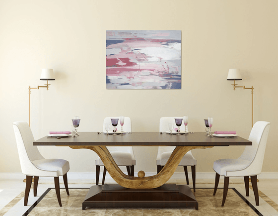 Abstraction "Elements of nature" 90x70 cm.| White, silver and rosy | Original oil painting