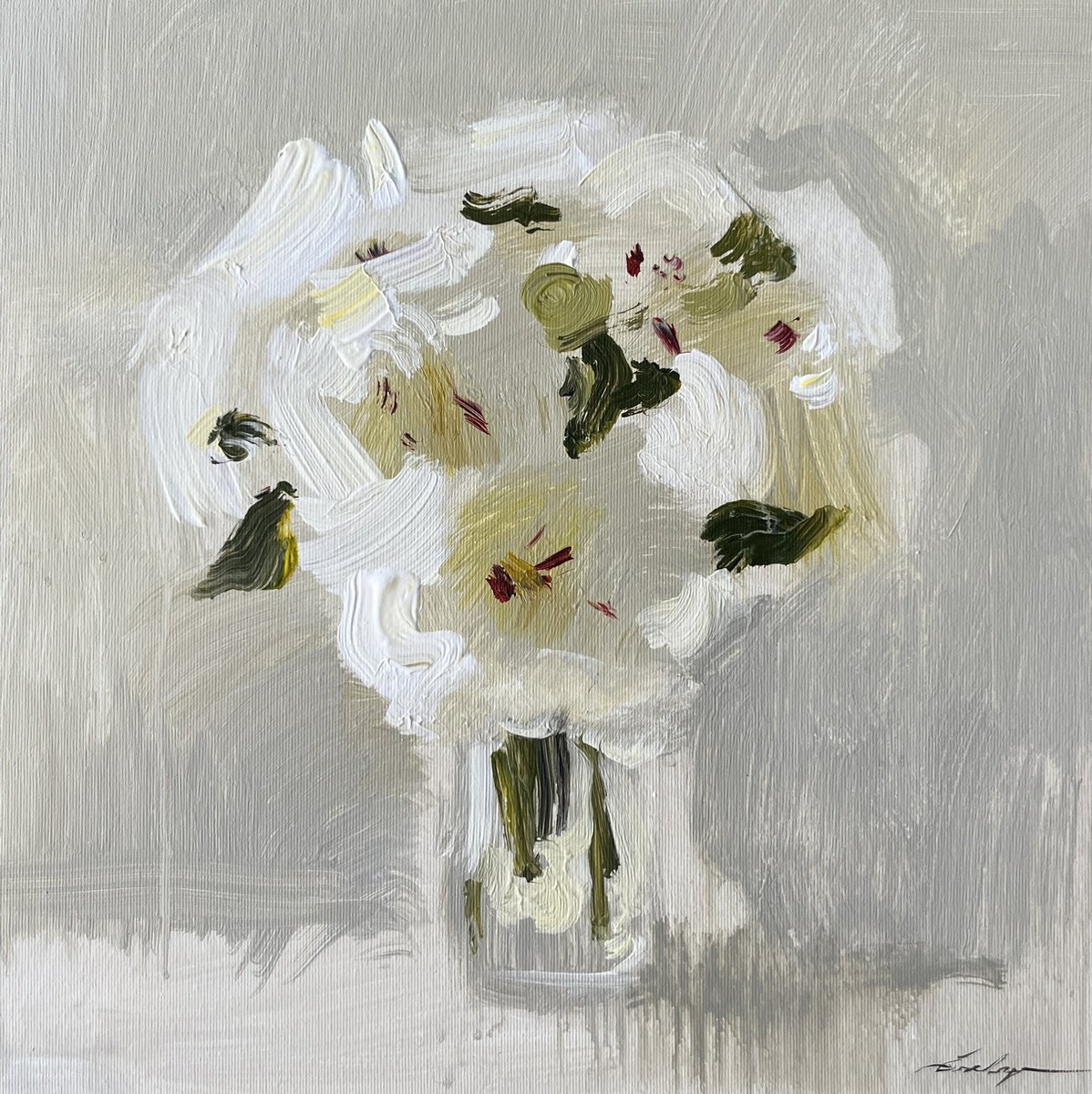 Naive Botanical Acrylic Painting By Jacob Burda, 16 X 16, Peonies, Original Artwork