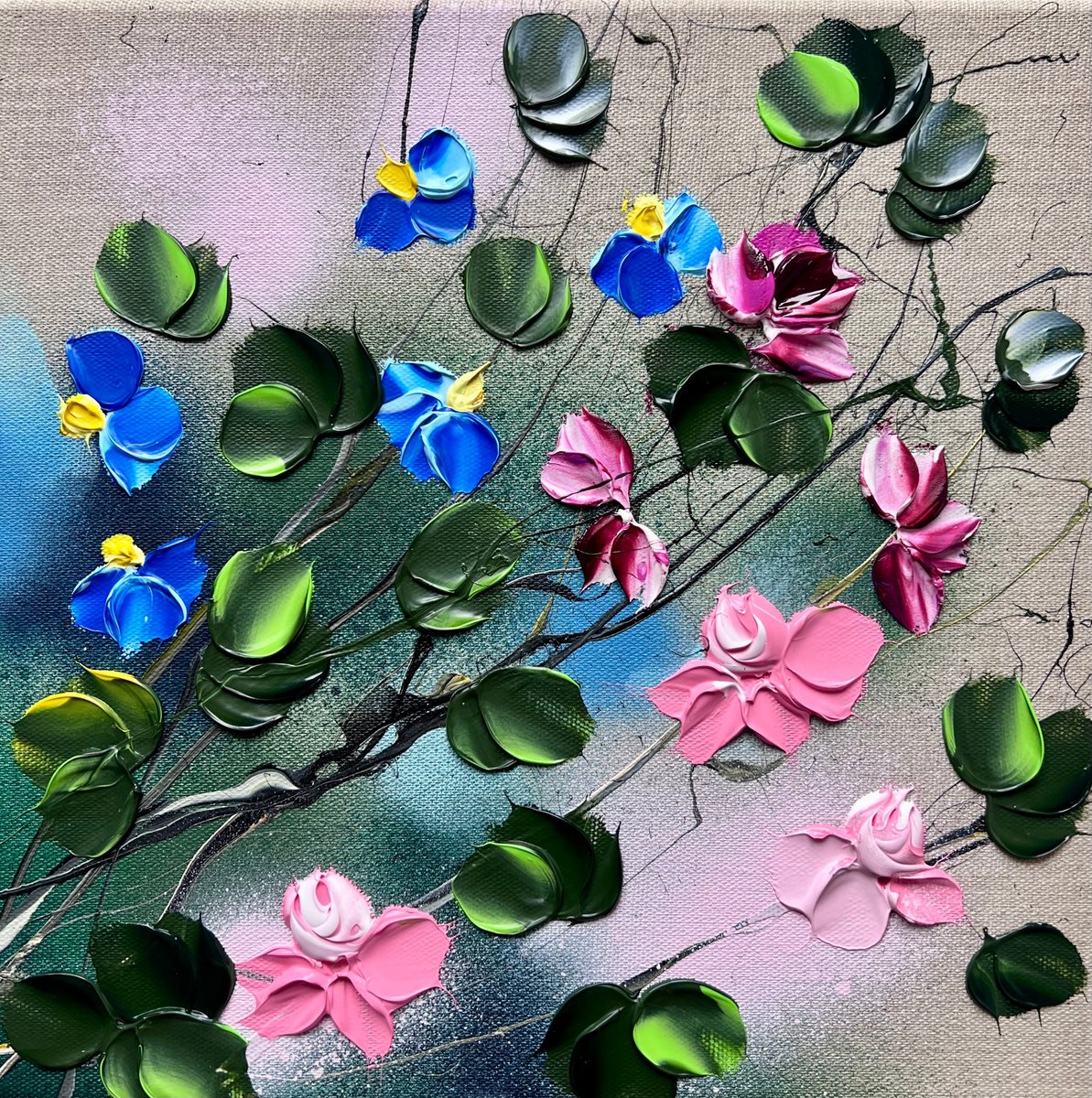 Abstract Acrylic Painting By Anastassia Skopp, 12 X 12, Spring Smells Ii, Original Artwork