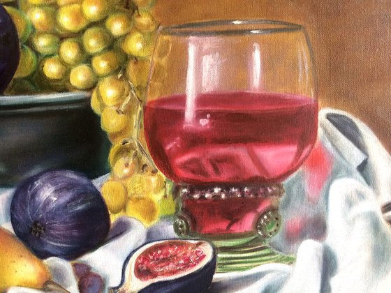 Still life wine and fruit