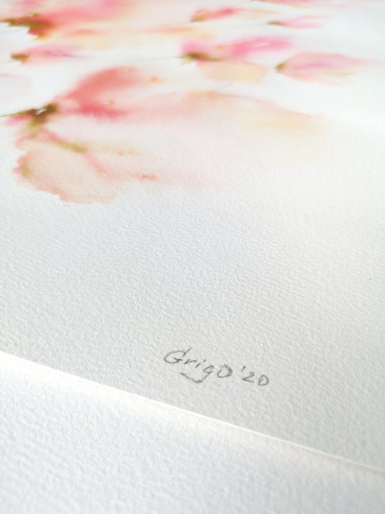 Abstract watercolor flower painting set "Apple blossom"