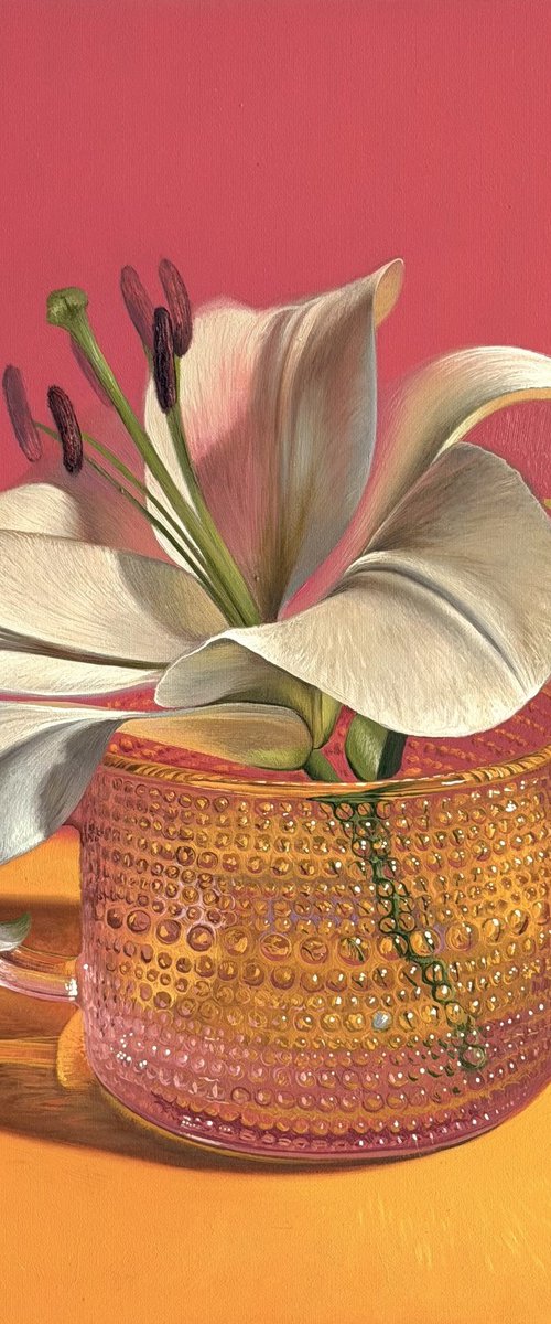Pink - still life with white flower by Anastasia Parfilo