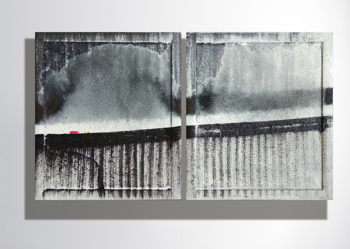 Organic Abstract Oil Painting By Marya, 2 X 2", "Clouds" Diptych, Original Artwork