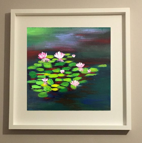 Water Lily Affair - 2 !! Monet inspired !! Small Painting !! Gift Art !!