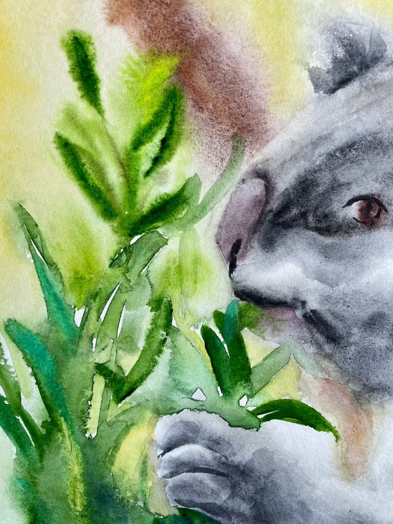 Koala Original Watercolor Painting, Australian Bear Picture, Animal Illustration, Cute Wall Art