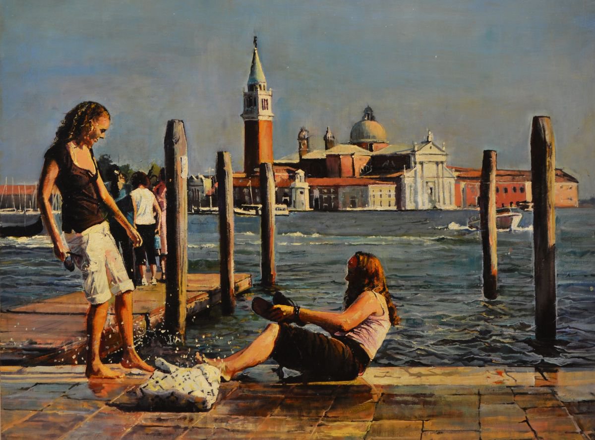 Photorealistic Oil Painting , Splashing In Venice By Marco Ortolan, 20 X 15, Artwork For Sale On Artfinder