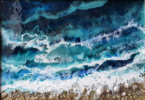 Sea breeze - resin painting, small gifts in a frame by Viktoria Lapteva
