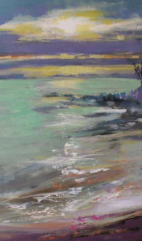 Surfing at sunset by Henadzy Havartsou