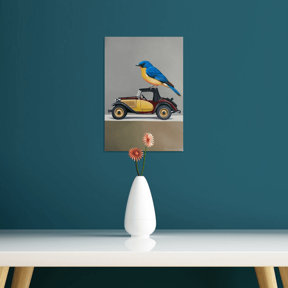 Still life with bird and 1931 American Austin Roadster