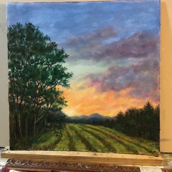 EAST FIELD SUNRISE - oil 12X12 (SOLD)