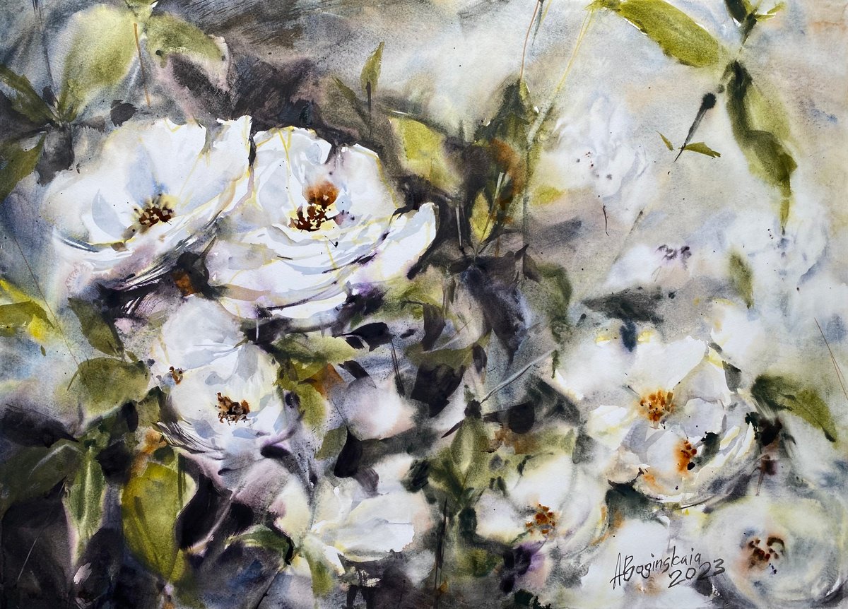 Flowering bush - original watercolor by Anna Boginskaia