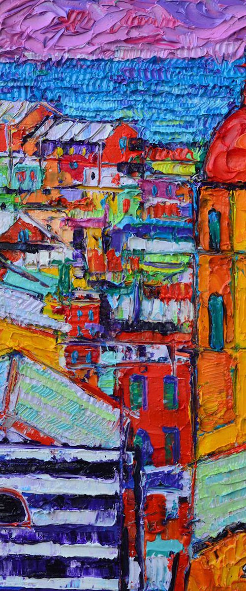 ABSTRACT VERNAZZA IMPRESSION CINQUE TERRE ITALY impasto textural modern impressionism palette knife oil painting by Ana Maria Edulescu by ANA MARIA EDULESCU