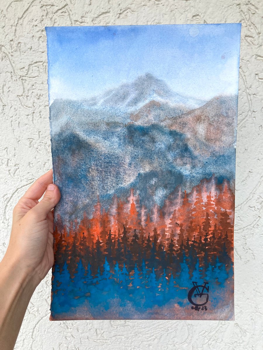 Impressionistic Landscape Watercolour By Valeria Golovenkina, 9 X 14", Mountain #5, Original Artwork