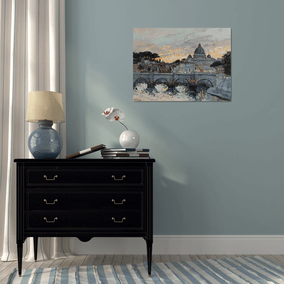 St. Angelo Bridge at Sunset, Rome