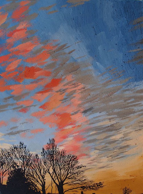 Town Sky 9 - 9 x 12 by Kitty  Cooper
