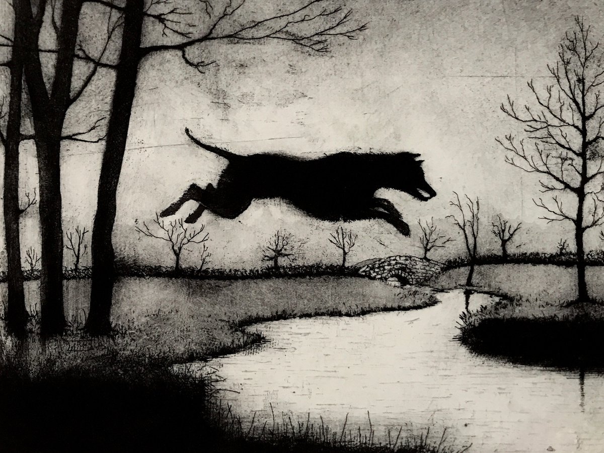 Animal Etchings & Engravings By Tim Southall, 12 X 10", Leaping Hound, Original Artwork