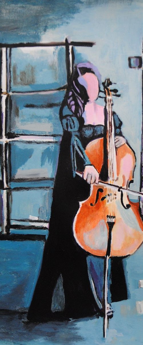 Girl with cello / 64 X 48 cm by Alexandra Djokic