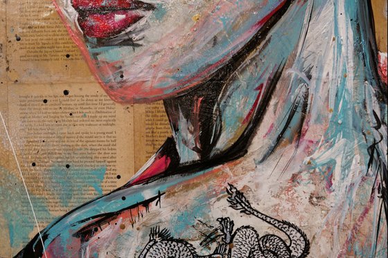 Cherry Euro Geisha 140cm x 100cm Geisha Book Page Urban Pop Art