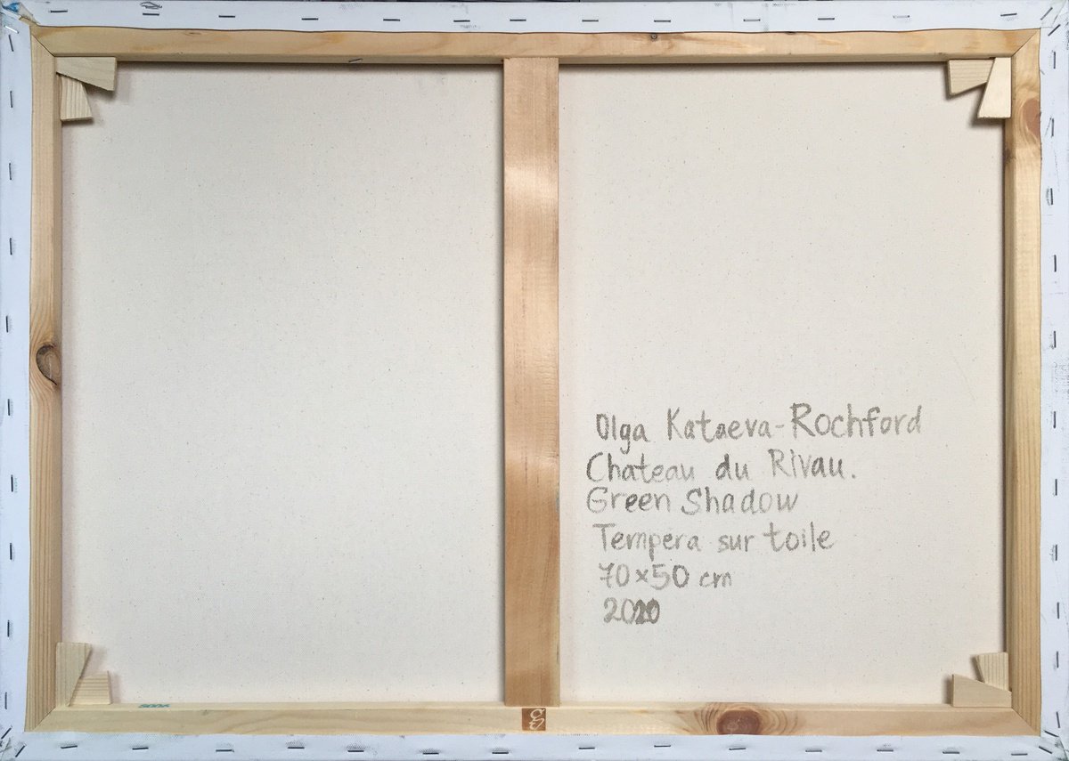 Impressionistic Landscape Acrylic Painting By Olga Kataeva-Rochford, 28 X 20", Chi?teau Du Rivau. Green Shadow, Original Artwork