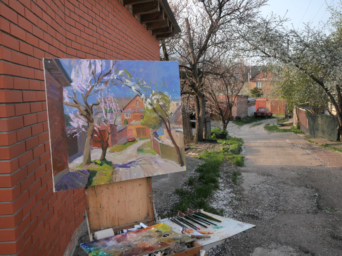 Impressionistic Landscape Oil Painting By Victor Onyshchenko, 31 X 28", April In Chernihiv, Original Artwork