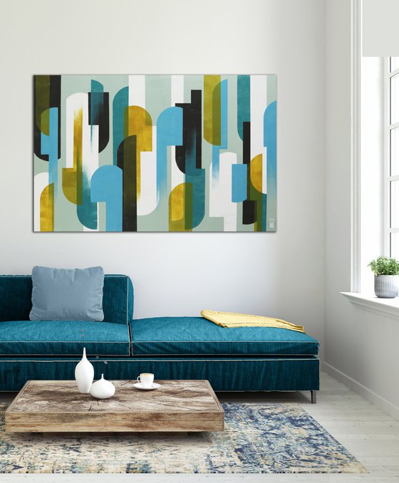 Traffic Blue & Blue XL - 140x90cm - Large Painting -  Abstract Canvas - 12J