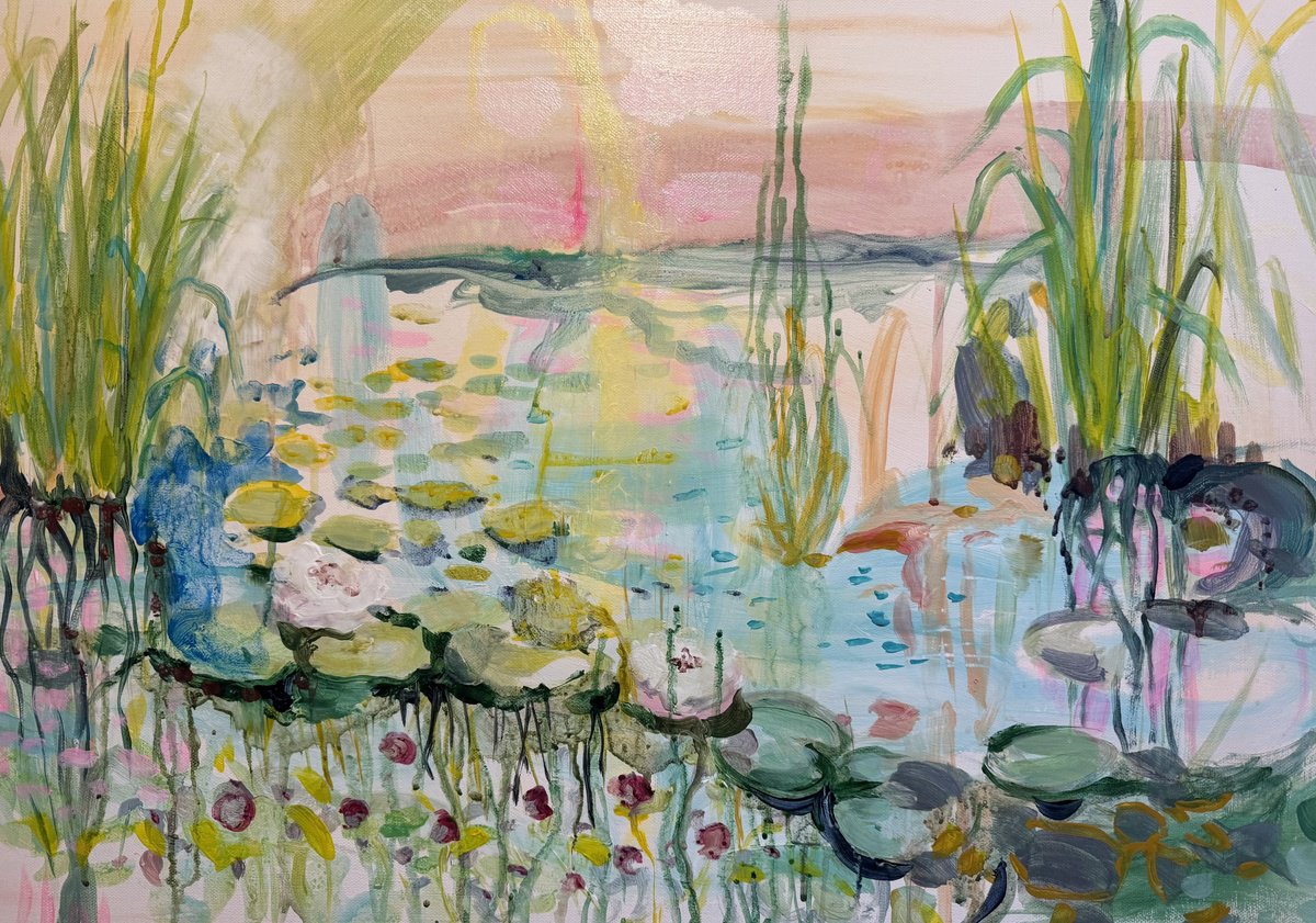 Side Of Pond By Ayse Mcgowan, 28 X 20, Artwork For Sale On Artfinder