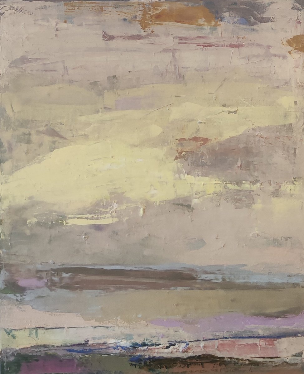 Abstract Landscape Oil Painting By Viktoria Shvoren, 20 X 24", Warm Sky, Original Artwork