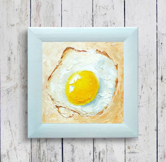 Fried Egg Painting Original Art Kitchen Food Artwork Breakfast Wall Art Small Oil Painting