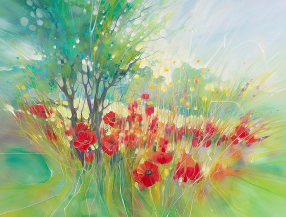 Midsummer Jubilance, poppies in a meadow painting