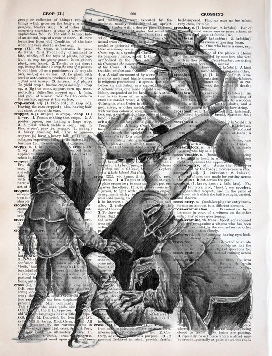 The Crime Scenery - Collage Art on Large Real English Dictionary Vintage Book Page