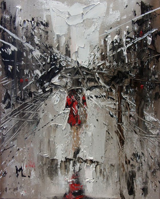 " MY Paths " original painting CITY palette knife VALENTINE'S DAY