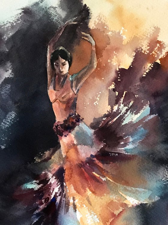 Flamenco Original Watercolor Painting