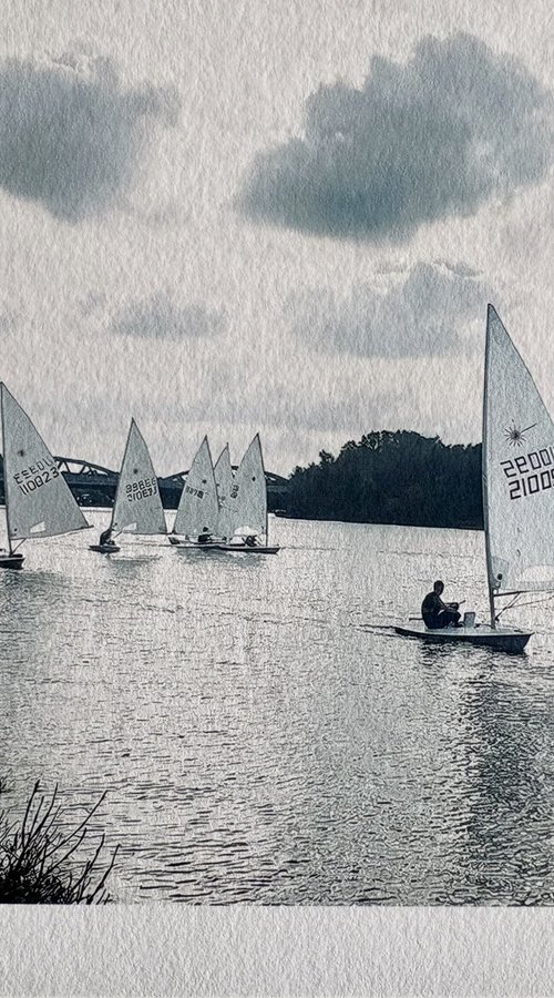 Sailing on the River Thames in cloudy London by Samira Malik