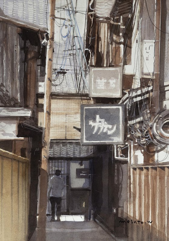 Retro Kyoto alleyway / watercolor sketch