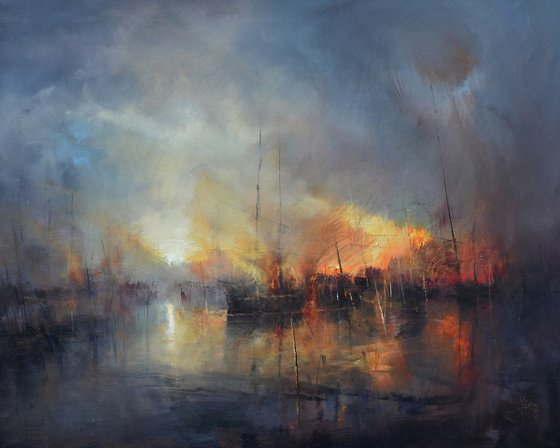 " Harbor of destroyed dreams - Morning After .... " W 125 x H 100 cm