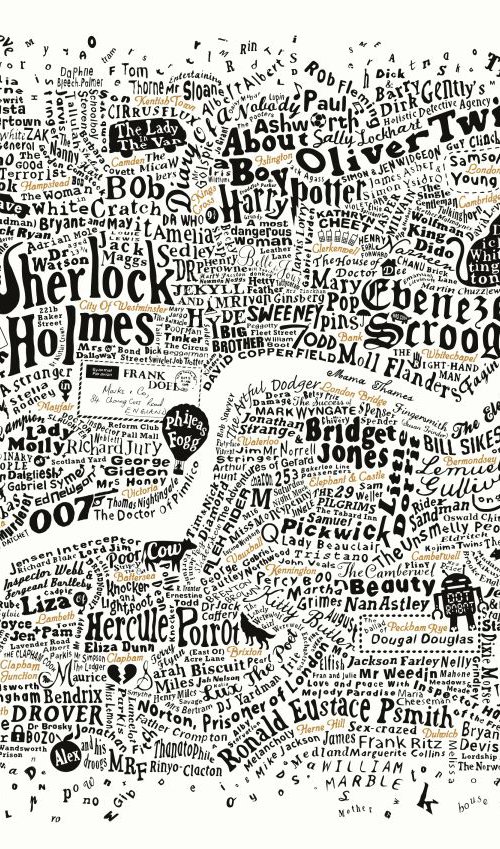 Literary London Map (White, Black and Gold) by Dex